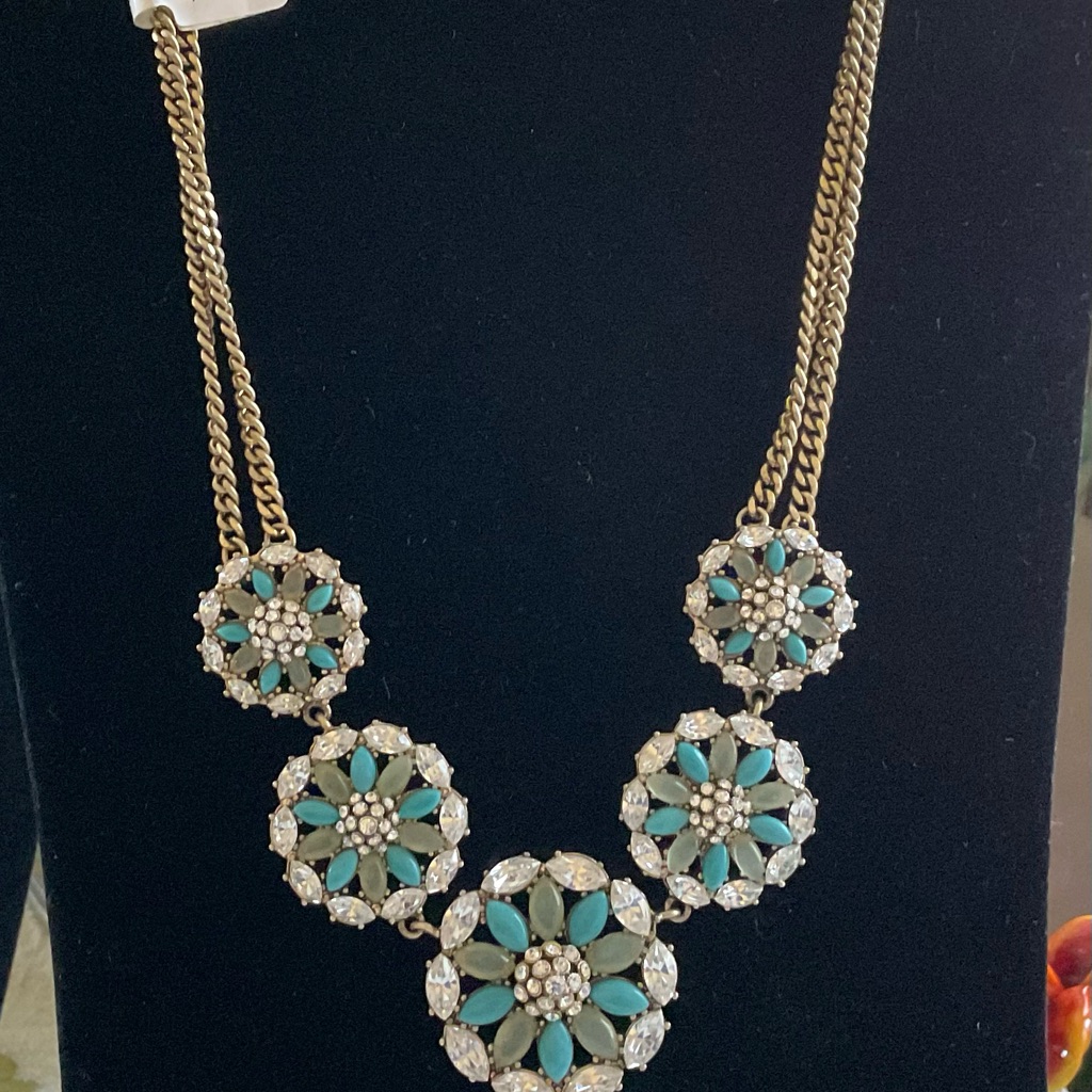 Nicole Miller Turquoise Crystal Necklace Gold Tone -New W/Tag